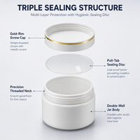 Pots en plastique de haute qualité de 100 g à large ouverture pour crème et lotion visage, avec couvercles à bande dorée, pour contenants cosmétiques
