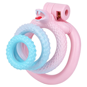 Cage à pénis en résine imprimée en 3D, motif serpent, 4 anneaux et dispositifs de verrouillage invisibles pour hommes, bondage du pénis, rose, sangles réglables - Product Image 3