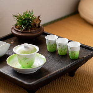 Hand Painted Green Bamboo Ceramic <b>Teacup</b> Porcelain Tasting Cup Small Individual Master Cup For Afternoon Tea - Product Image 5