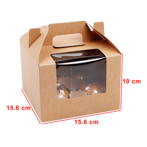 Tùy chỉnh in <span class=keywords><strong>4</strong></span> lỗ cupcake <span class=keywords><strong>Kraft</strong></span> hộp giấy với cửa sổ và xử lý bao bì mini bánh trứng giòn hộp quà tặng - Product Image 2