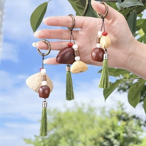 Wholesale Bohemian Natural Fruit Shell Keyring DIY Bodhi‑seed Beads <b>Tassel</b> <b>Key</b> Chain Backpack Pendant - Product Image 2