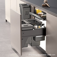 Poubelle encastrée sous meuble avec couvercle intégré, double bac invisible pour tri sélectif, tiroir de rangement à compartiments, paniers de rangement américains