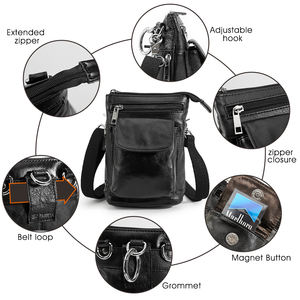 Tiding-Bolso pequeño de cuero genuino para hombre, bandolera pequeña de cuero genuino negro para hombro, cinturón de cintura para teléfono móvil - Product Image 4