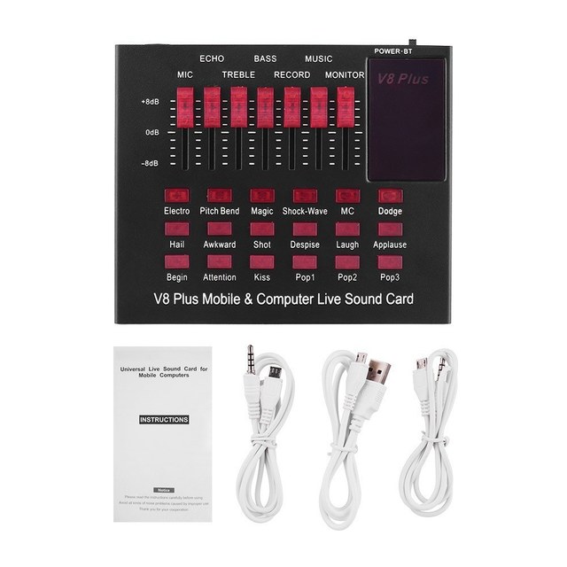 V8plus Voice Changer Sound Mixer Board for Live Sound Card Multiple Sound Effects Audio Mixer Singing Equipment