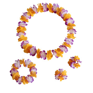 Nouveaux modèles de colliers de fleurs hawaïennes en polyester, couleurs variées (violet et rose), pour les célébrations et les décorations de fêtes. - Product Image 4