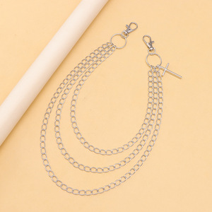 สร้อยคาดเอวผู้ชายพร้อมจี้รูปกางเขน เงินทิเบต สามชั้น สไตล์ฮิปฮอป เครื่องประดับลำลอง - Product Image 4