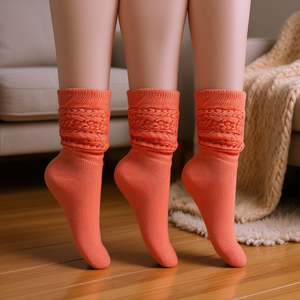 Calcetines altos hasta la rodilla Db Heavy Slouch para mujer, color naranja claro, de algodón, para invierno, talla única, para tallas 5 a 10, desechables, 6 pares - Product Image 2