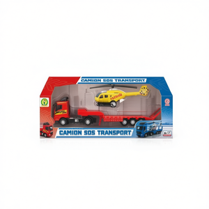 Camion de transport SOS en métal moulé sous pression avec hélicoptère, échelle 1:32, véhicule jouet à rétrofriction pour enfants - Product Image 2