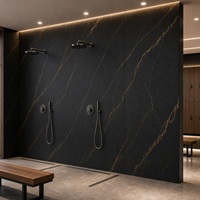 Panel Dinding Lembaran Marmer UV WYRAX 1220x2440mm 3.2mm Marmer Hitam Emas Mewah Berkilau Tinggi Tahan Air untuk Backsplash Dapur dan Dinding Kamar Mandi