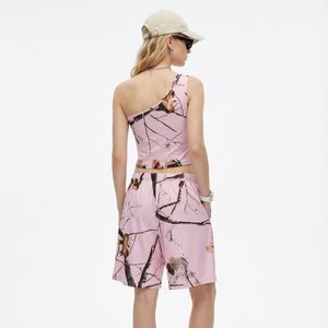 <b>Women's</b> 315G One Shoulder Leaf Print American Retro Cropped Tank <b>Tops</b> <b>Knitted</b> Cotton Quick Dry Breathable Casual Sexy Sports Gym - Product Image 5