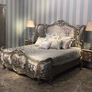 Palais italien meubles français bois massif sculpté peinture craquelée rococo 2m lit double 1.8m mariage sculpté lit traîneau - Product Image 2