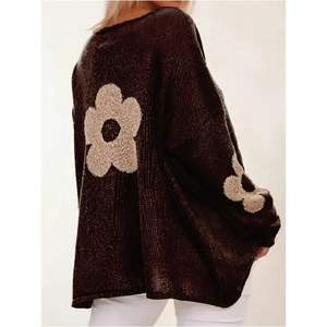 Suéter de Punto Floral Personalizado para Mujer, Talla Grande, Manga Larga, Cuello Redondo, Estilo Holgado, Otoño, Informal - Product Image 1