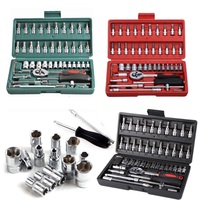 Juego de Llaves de Trinquete de Acero al Carbono de 46 Piezas, Juego de Herramientas de Reparación Automotriz Multifuncional Duradero con Estuche Rígido OEM