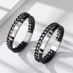 Bracelets unisexes classiques en cuir tressé plaqué or et argent, bijoux perlés pour fêtes, emballage sac, mode homme et femme - Product Image 2