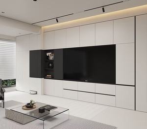 Système de meuble TV mural élégant et luxueux avec éclairage intégré, <span class=keywords><strong>étagère</strong></span>s LED, <span class=keywords><strong>console</strong></span> multimédia flottante, écologique, style moderne - Product Image 2