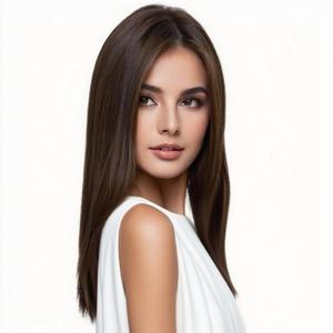 Perruque africaine pour femme, fabriquée à la machine, à <span class=keywords><strong>frange</strong></span> <span class=keywords><strong>mi</strong></span>-longue, <span class=keywords><strong>cheveux</strong></span> raides <span class=keywords><strong>mi</strong></span>-longs, longueur aux épaules, style européen - Product Image 4