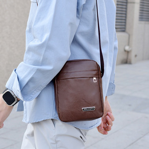 Men's Minimalist Crossbody Bag 7 Inch Lightweight Casual Commuting Shoulder Bag Brown Black Yellowish Brown Solid Color - Product Image 3