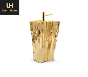 Lavatório de banheiro para hotel, pia de aço inoxidável dourada de luxo personalizada para banheiro