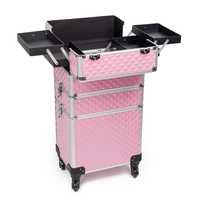 Chariot de Maquillage 3-en-1 en Aluminium Grande Mallette de Beauté Coiffure Onglerie Organiseur Cosmétique