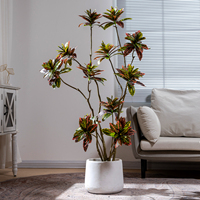 Petit arbre artificiel en pot en PE, imitation Codiaeum Variegatum, pour décoration intérieure, branche verte en plastique