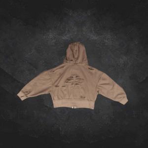 เสื้อฮู้ดดี้ซิปแบบโอเวอร์ไซส์ผ้าเทอร์รี่คอตตอน 100% หนานุ่ม ล้างสีแบบแอซิดวอช สไตล์ดิสเทรส สำหรับผู้ชาย ฤดูใบไม้ร่วง - Product Image 3