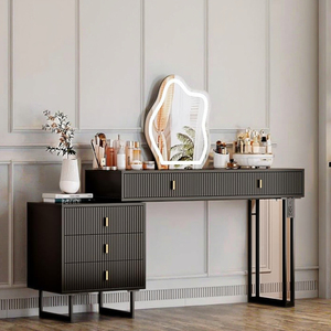 Steker hitam Modern meja rias wajah ditarik <span class=keywords><strong>5</strong></span> Laci geser 3-warna layar sentuh cermin peredupan kabinet ruang tamu - Product Image 4