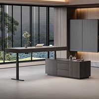 Bureau d'étude haut de gamme en bois moderne en forme de L, design professionnel, hauteur réglable