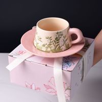 Ensemble Cadeau Tasse à Café et Soucoupe en Céramique Rétro Jasmin et Mug de Café Muguet, Coffret Cadeau