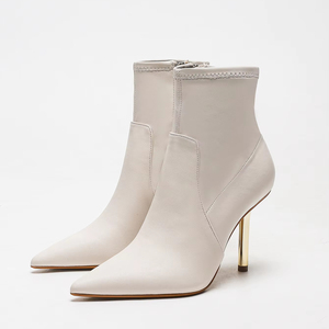 Botines de Tacón de Aguja con Punta Fina para <span class=keywords><strong>Mujer</strong></span>, en Piel Sintética Blanca con Cremallera Lateral, Zapatos Ajustados para Boda y Fiesta - Product Image 1