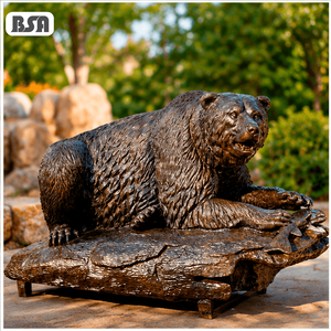 Scultura BSA Orso <span class=keywords><strong>Grizzly</strong></span> Antico in Bronzo Fuso a Mano, Orso Sdraiato che Cattura il Pesce, Statua di Fauna Selvatica in Ottone Fuso per Decorazioni Zoo e Villa - Product Image 1