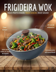 Wok de cerámica de alta calidad con revestimiento antiadherente de mármol, forjado, con tapa de vidrio y mango de madera, 28 cm, para cocinas de gas e inducción. - Product Image 4