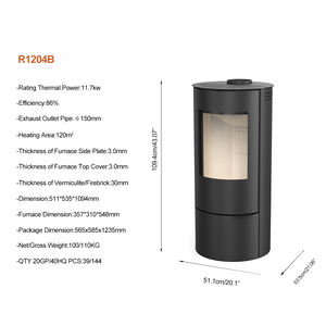 Poêle à <span class=keywords><strong>bois</strong></span> autonome sans fumée de conception ronde <span class=keywords><strong>pour</strong></span> chauffage intérieur R1204B 12KW (<span class=keywords><strong>tuyau</strong></span> non inclus) - Product Image 2