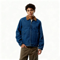 Veste en jean bleu pour homme, en coton surdimensionné, style streetwear décontracté, col rabattu en velours côtelé personnalisé, vintage, lavée