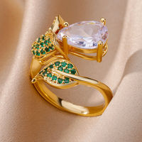 Nouvelle bague ouverte minimaliste en or 18 carats avec zircon multicolore pour femmes et hommes, bague de phalange brillante en forme de feuille de C Z
