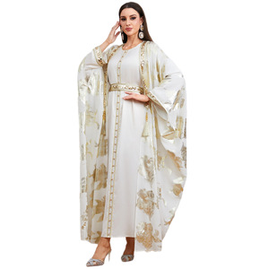 Abaya modeste musulmane transfrontalière du Moyen-Orient, ensemble deux pièces perlé, imprimé estampé or, <span class=keywords><strong>robe</strong></span> de soirée longue - Product Image 5