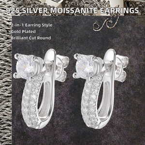 Boucles d'oreilles clous convertibles en argent sterling 925 avec moissanite couleur D, design tendance époustouflant, boucles d'oreilles créoles détachables - Product Image 3