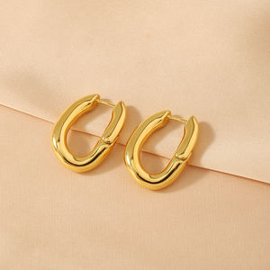 14 K Gold Hoop Korean <strong>Earrings</strong> Jewelry Women Low Price Non Tarnish Gift <strong>Horse</strong> <strong>Shoe</strong> <strong>Earring</strong> Oval U Huggie <strong>Earrings</strong> - Product Image 6