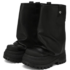 Botas de plataforma gruesa para mujer, hasta la rodilla, con parte superior de piel sintética, botines a media pantorrilla, punta redonda, de gamuza, camuflaje, zapatos planos - Product Image 3