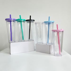 24Oz/700ml Double Wall <b>Plastic</b> Acrylic clear Transparent Tumblers Smoothie <b>Cups</b> Pre-drilled Reusable Boba <b>Cup</b> for DIY Snow Globe - Product Image 4
