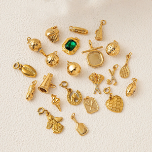 Golden Treasure Trove Collections | 18K PVD Gold Plated Stainless Steel <b>Charm</b> Pendants | Cupcake, Tennis Racket, & Peanut - Product Image 1