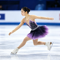Robe de patinage artistique à manches longues, dégradé noir et violet, dos en V profond, jupe ornée de strass, pour filles adultes, compétition et performance