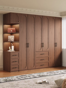 Armoire de chambre moderne élégante en MDF autoportante avec coiffeuse intégrée, portes à panneaux plats, tiroirs et miroir - Product Image 5