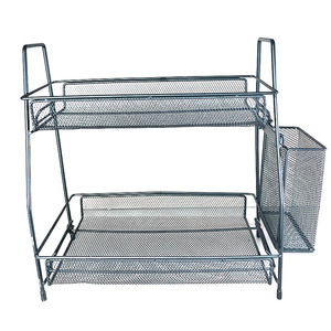 Wrought Iron Storage Rack 2 Tier Black Mesh <b>Desktop</b> Organizer For Kitchen Bathroom Stationery Books Toys - Product Image 4