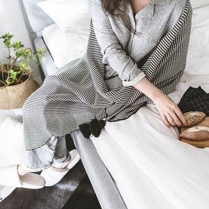 Nordic Luxury 100% Cotton <strong>Throw</strong> <strong>Blanket</strong> <strong>Black</strong> and White Geometric Pattern Super Soft Knit Western Style Home Decor - Product Image 3