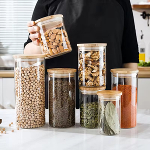 Pot de conservation alimentaire en verre borosilicate de haute qualité, design nordique moderne, préservation de la fraîcheur, écologique, résistant à la chaleur, couvercle en bambou - Product Image 5