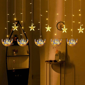 Luci calde della tenda della luna della <span class=keywords><strong>stella</strong></span> bianca hanno portato <span class=keywords><strong>la</strong></span> luce della stringa della tenda con 8 modalità lampeggiante Led stringa di luce Ramadan Eid decorazioni - Product Image 5
