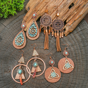 Bohemian Geometric <b>Drop</b> Earrings Antique <b>Bronze</b> Plated Wood Zinc Alloy Women's Party Fashion Jewelry 2025 - Product Image 2