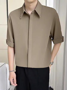 <span class=keywords><strong>Camicia</strong></span> Estiva di Alta Qualità per Uomo, Senza Bisogno di Stiratura, in <span class=keywords><strong>Seta</strong></span> Ghiacciata Sottile, Manica Corta, Modello a Cinque Mezze Maniche - Product Image 1