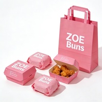 Emballage alimentaire jetable écologique rose pour emporter, boîte à hamburgers personnalisée avec logo, boîte à poulet frit, sac en papier pour restaurant, boulangerie