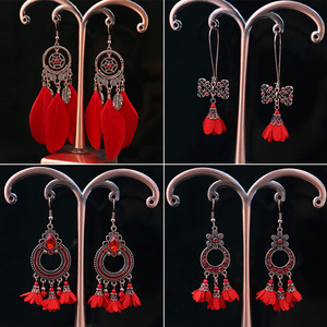 Flower <b>Drop</b> Earrings Women Red Bohemia Alloy Antique <b>Bronze</b> Plated Wedding Party Jewelry Fashion Accessories - Product Image 2